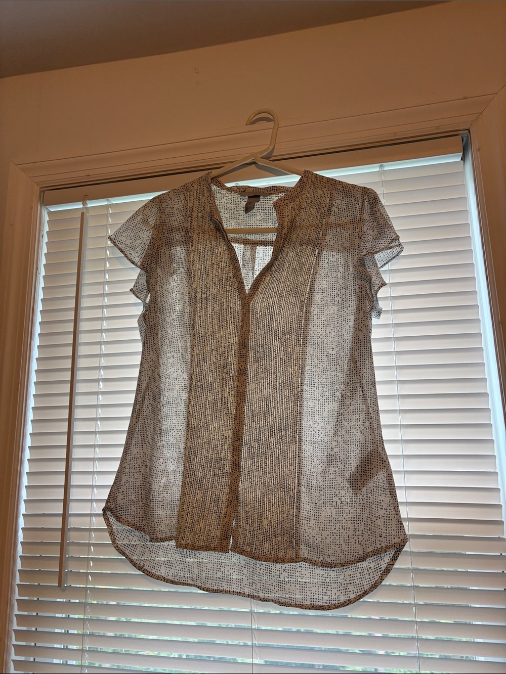 H&M Sheer Flutter Sleeve Blouse - White and Gray